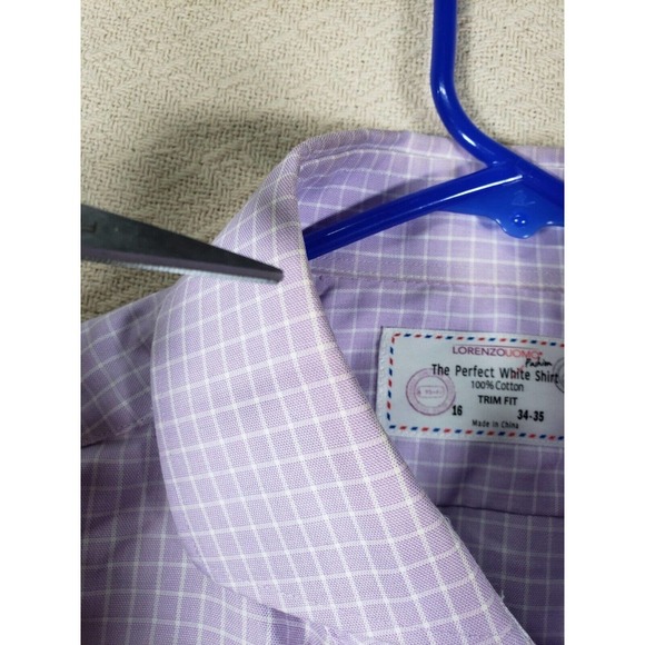 Lorenzouomo The Perfect White Shirt Mens 16 Plaid Trim Fit Button Up Long Sleeve - Picture 8 of 12